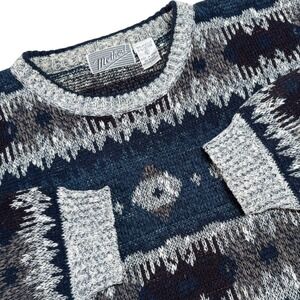 Vintage Method Mens Large Sweater Blue Grandpacore Geometric‎ Fair Isle Acrylic